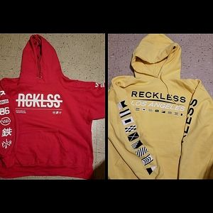 Two 2017 Young & Reckless men's hoodies.